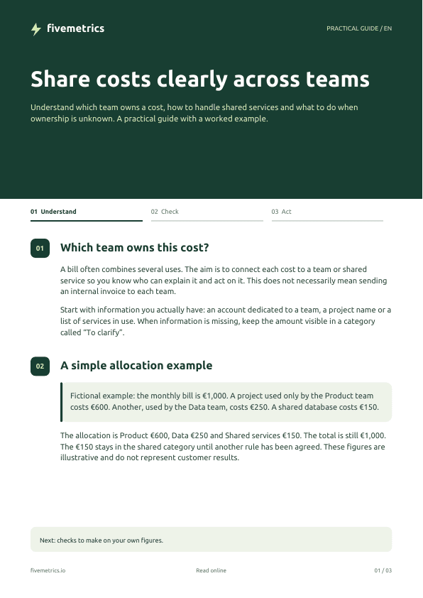 First PDF page: Share costs clearly across teams
