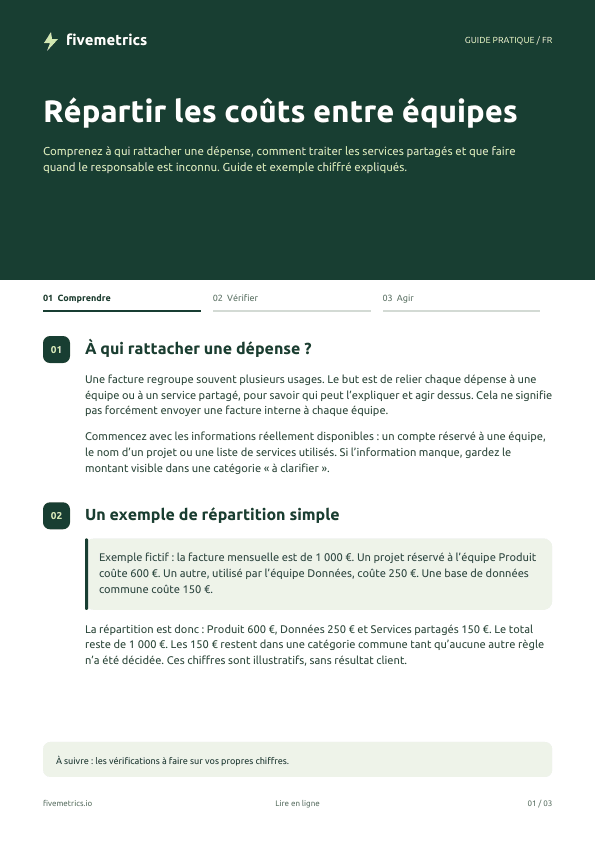 Première page du PDF : Répartir les coûts entre équipes
